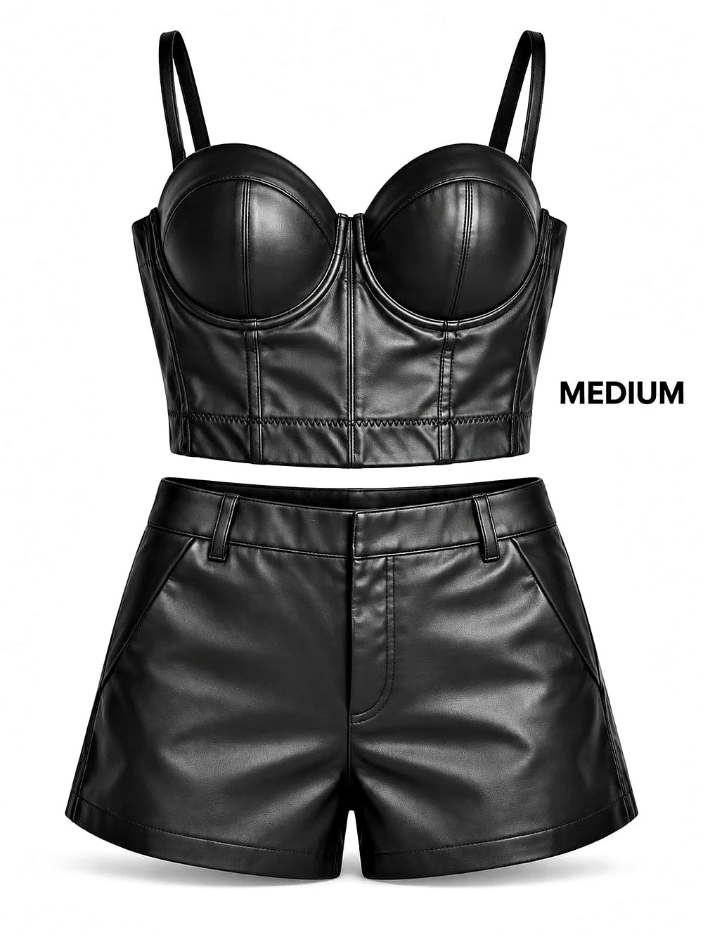 Fashion Nova Sarah Faux Leather Micro Short Set Black Medium
